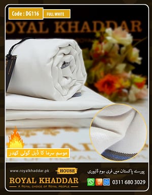 Full White Double Goli Winter Khaddar