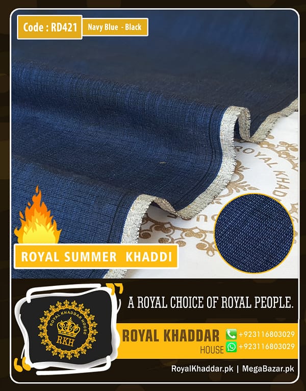 Navy Blue - Black Royal Summer Designer Khaddar RD421